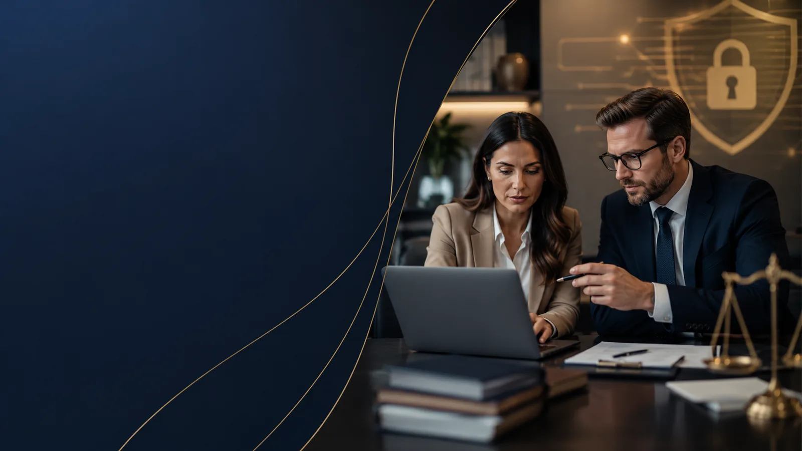 Profissionais analisando cláusulas e condições de um contrato empresarial.